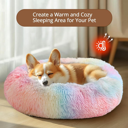 Round Donut Cozy Bed for Puppy & Cats, Machine Washable