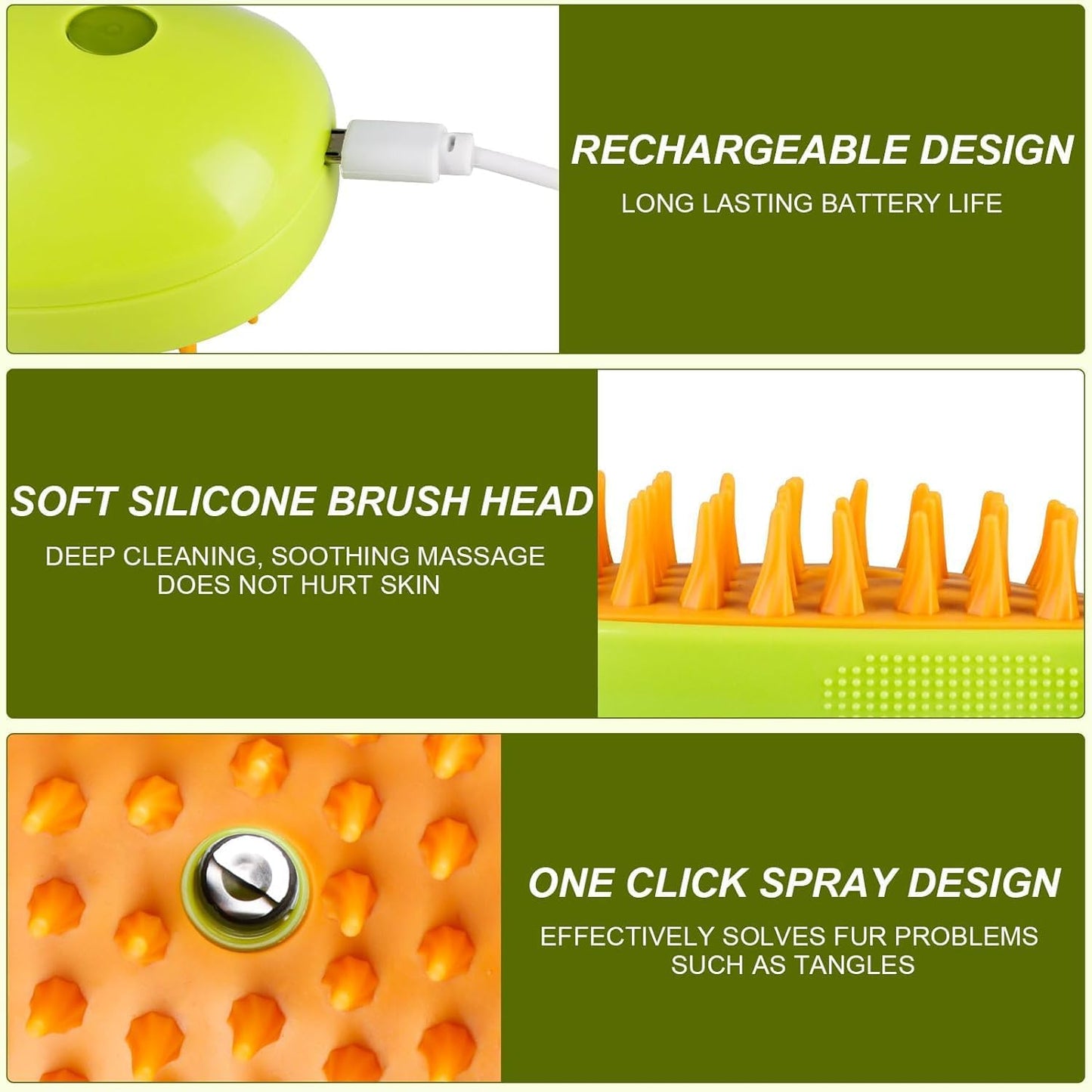 Steam Grooming Brush for Dogs & Cats | USB Rechargeable