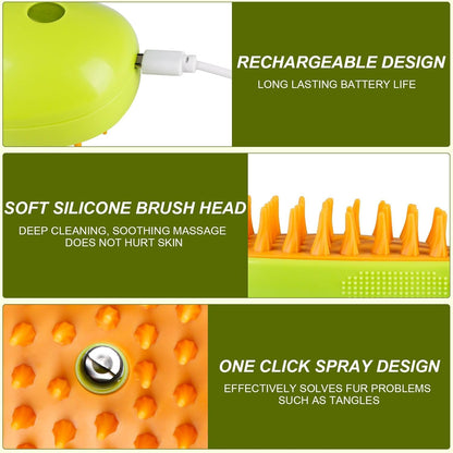 Steam Grooming Brush for Dogs & Cats | USB Rechargeable