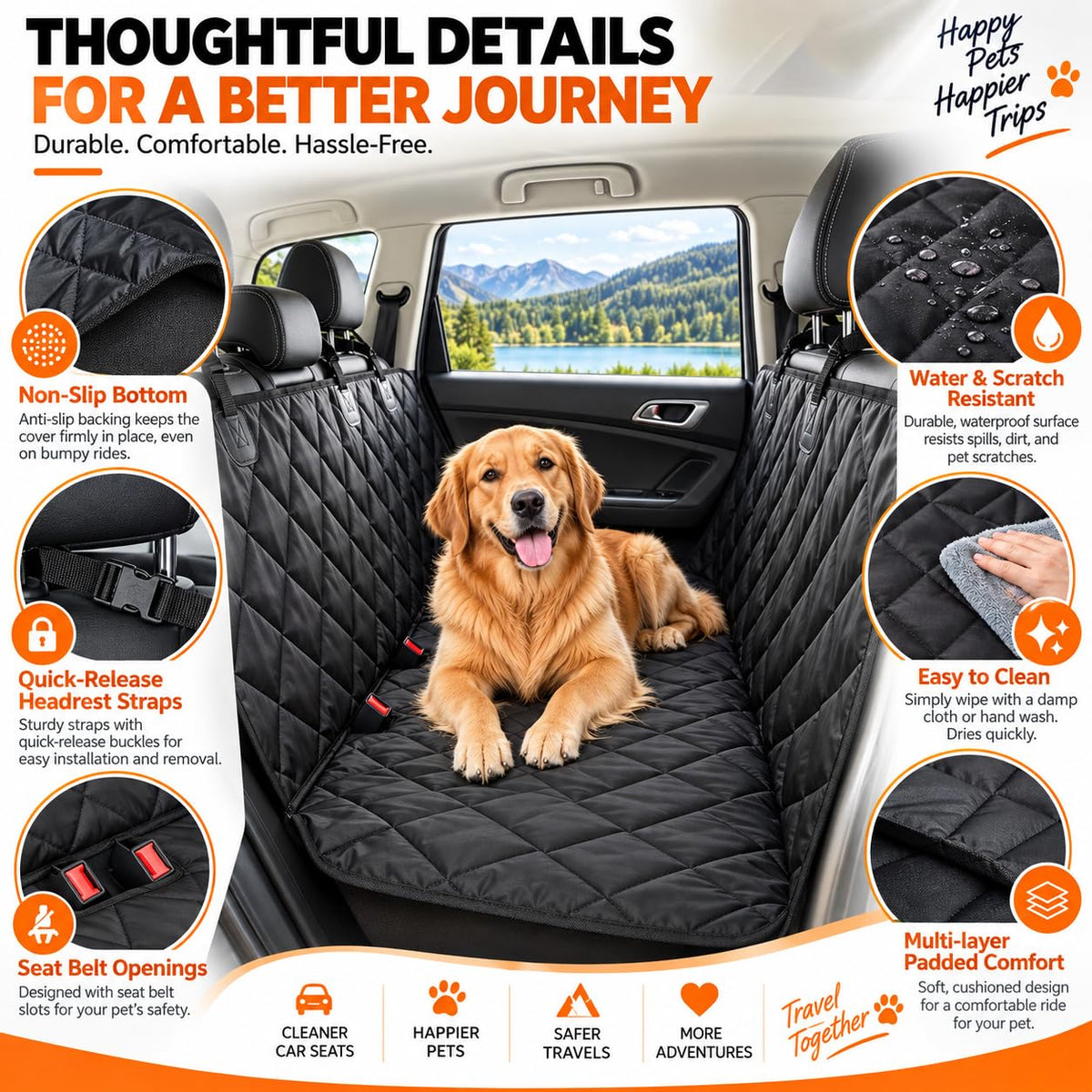 Dog Car Seat Cover, Protect Your Car From Fur, Mud & Scratches - Fit for All Cars