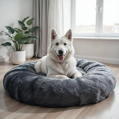 Super Soft Winter Bed For Dog Lux Fur, Machine Washable, Orthopedic Relief (Gray)