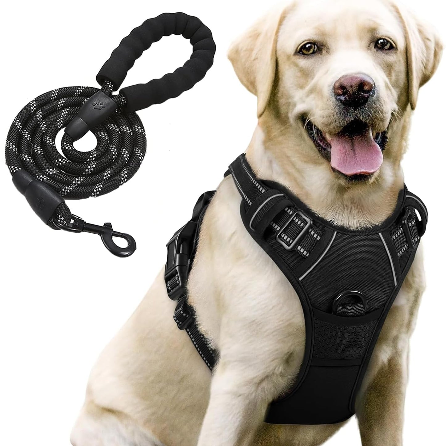 Premium Dog Vest Harness, No-Pull Dog Harness with Leash (Black)