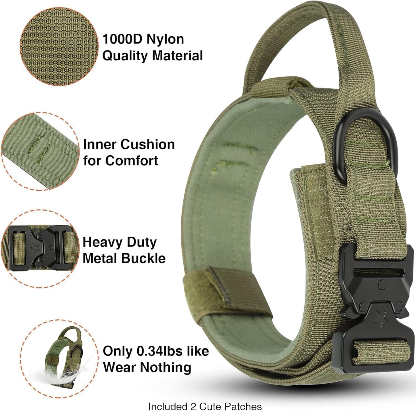 Heavy Duty Dog Collar & Leash Set with Control Handle, Adjustable Training Collar with Metal Buckle