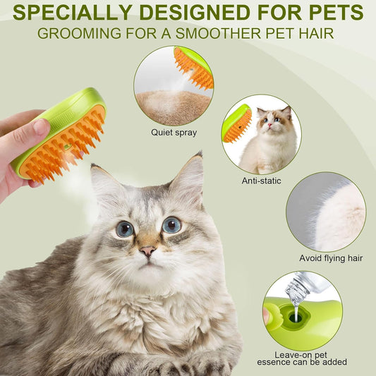 Steam Grooming Brush for Dogs & Cats | USB Rechargeable