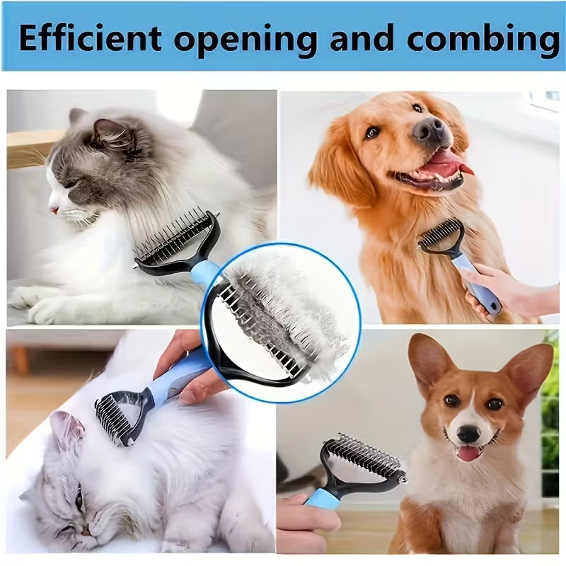 Grooming Tool for Shedding and Dematting - Stainless Steel Dog Comb - Double-Sided Blade