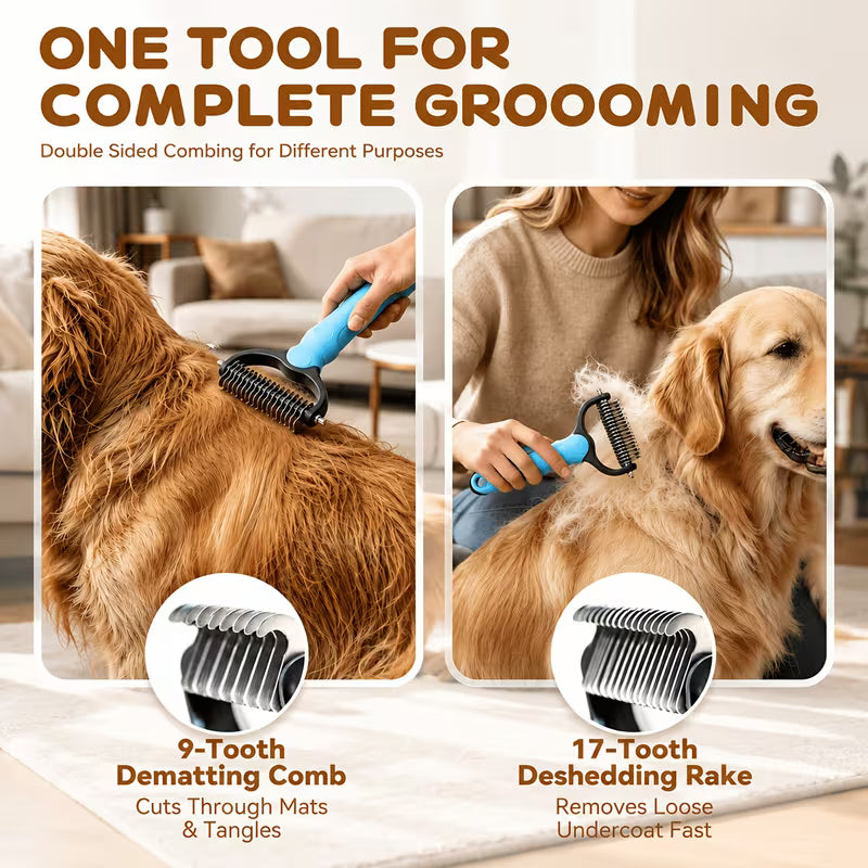 Pet Grooming & Deshedding Kit – 3-Piece Combo for Dogs & Cats | Dematting Rake, Slicker Brush & Massage Brush