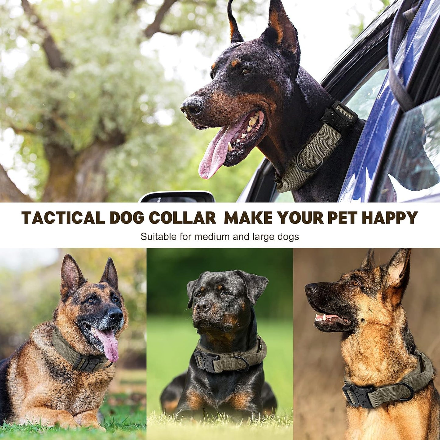 Heavy Duty Dog Collar & Leash Set with Control Handle, Adjustable Training Collar with Metal Buckle
