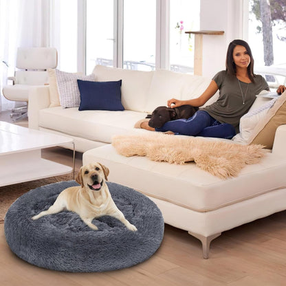Super Soft Winter Bed For Dog Lux Fur, Machine Washable, Orthopedic Relief (Gray)