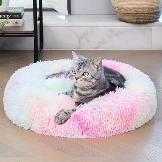 Round Donut Cozy Bed for Cats, Machine Washable