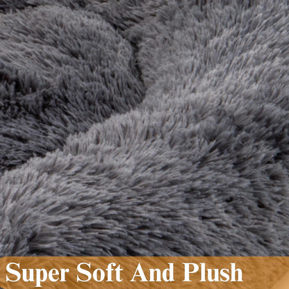 Super Soft Winter Bed For Dog Lux Fur, Machine Washable, Orthopedic Relief (Gray)
