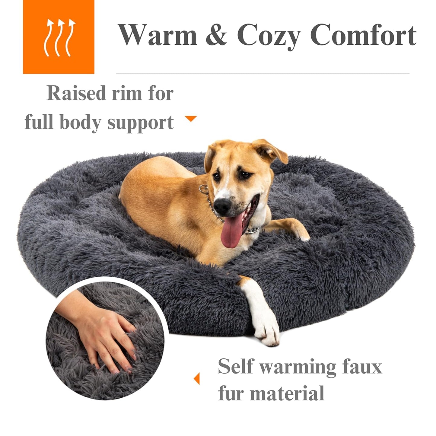 Super Soft Winter Bed For Dog Lux Fur, Machine Washable, Orthopedic Relief (Gray)