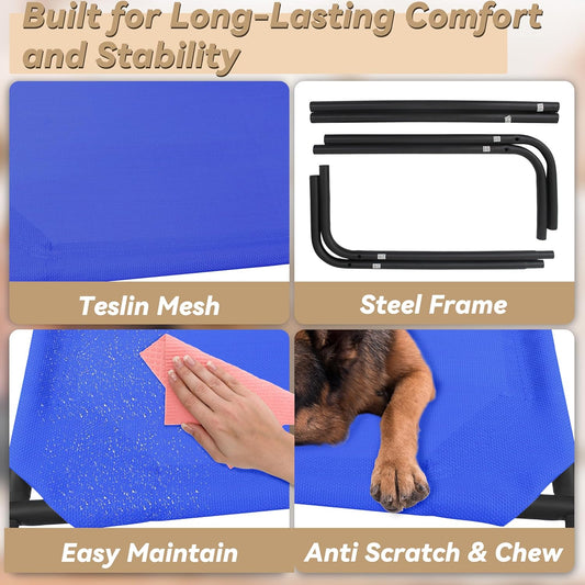 Elevated Dog Bed with Metal Frame (Blue)