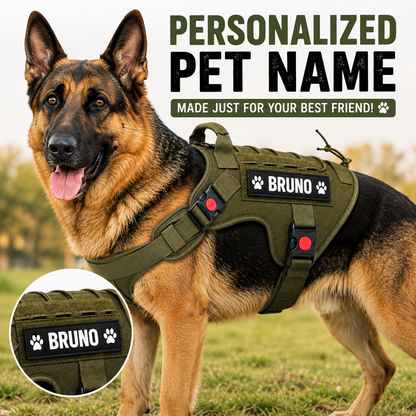 Tactical Dog Harness with Personalized Name - No-Pull - Heavy Duty Adjustable Harness