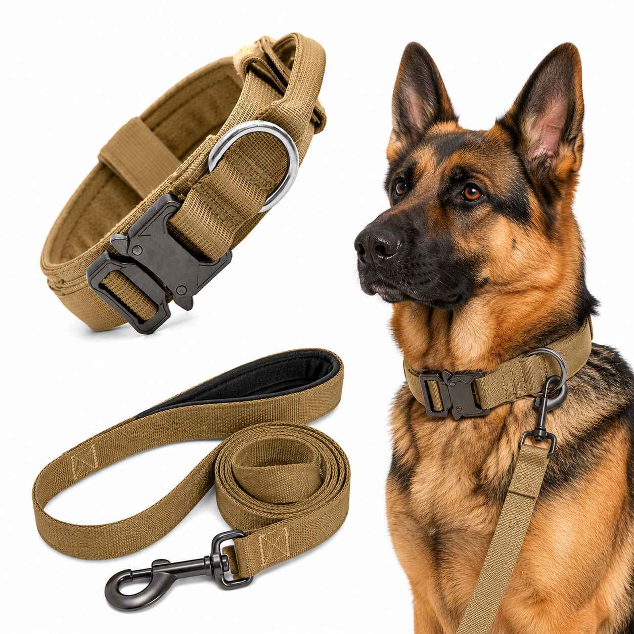 Heavy Duty Dog Collar & Leash Set with Control Handle, Adjustable Training Collar with Metal Buckle