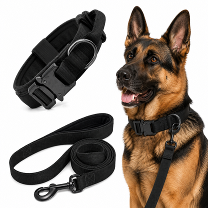 Heavy Duty Dog Collar & Leash Set with Control Handle, Adjustable Training Collar with Metal Buckle