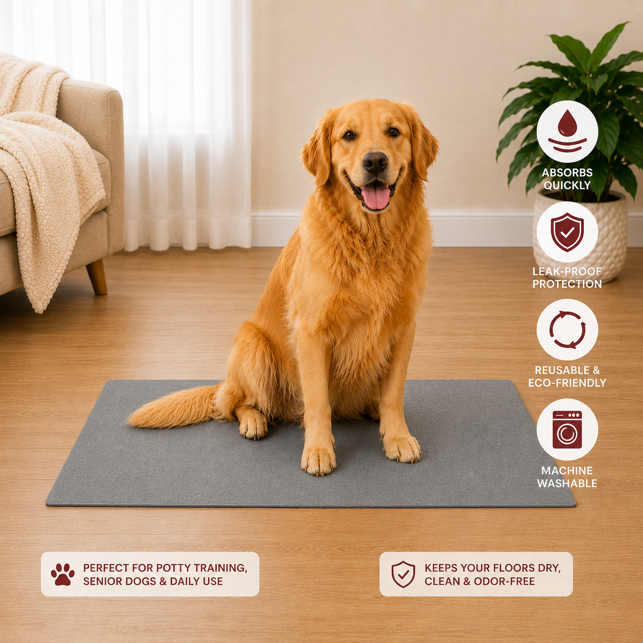 Reusable Machine Washable Pee Mat for Dogs (Pack of 2)
