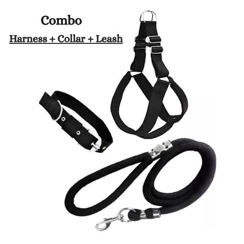 No Pull Dog Harness | Combo of 3 Pack, Dog Harness + Collar + Belt (Free Size)
