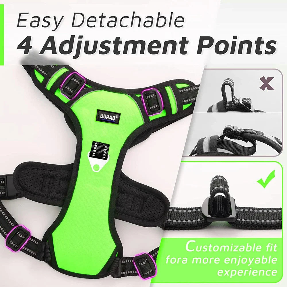 Reflective No Pull Dog Harnesses with Handle & Adjustable (Green)