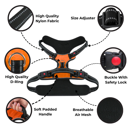 Premium Dog Vest Harness, No-Pull Dog Harness with Leash (Orange)