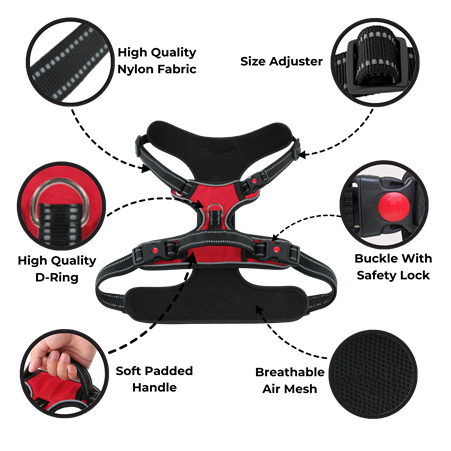 Premium Dog Vest Harness, No-Pull Dog Harness with Leash (Red)